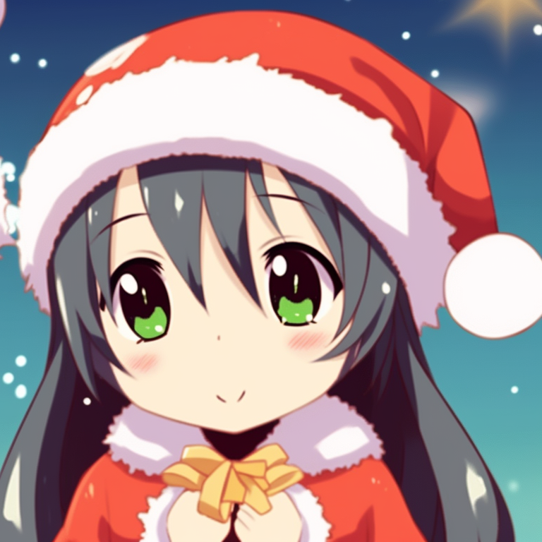 Two anime characters dressed in santa costumes, vibrant color palette and bold shading. adorable matching christmas pfp gif pfp for discord.