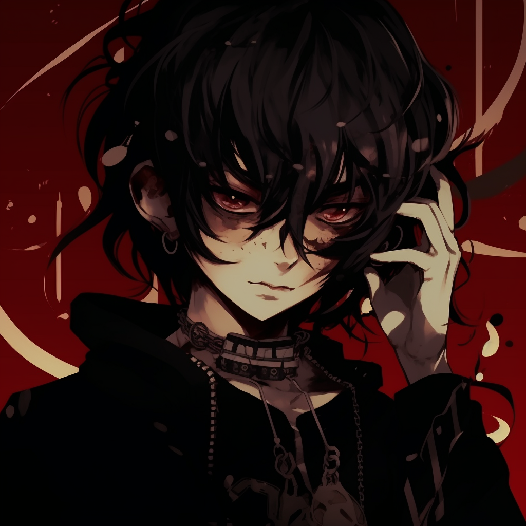 Profile perspective of an animated emo character with noticeable piercings, featuring bold lines and contrasting colors selection of emo anime pfp