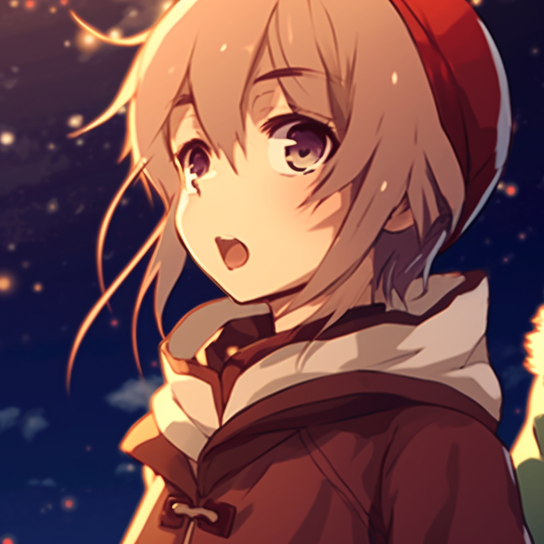 Two characters singing Christmas carols, starry backdrop, warm colors, and matching outfits. matching cute christmas pfp gif - holiday spirit pfp for discord.