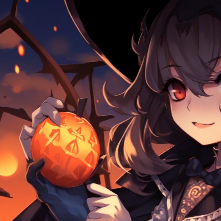 Two characters as cunning witches, surrounded by magical symbols, rich colors and detailed backgrounds. halloween anime themed discord pfp matching ideas pfp for discord.