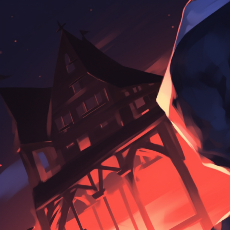 Two characters dressed as classic monsters, amidst a haunted house, eerie lights and fine details. halloween anime themed discord pfp matching ideas pfp for discord.