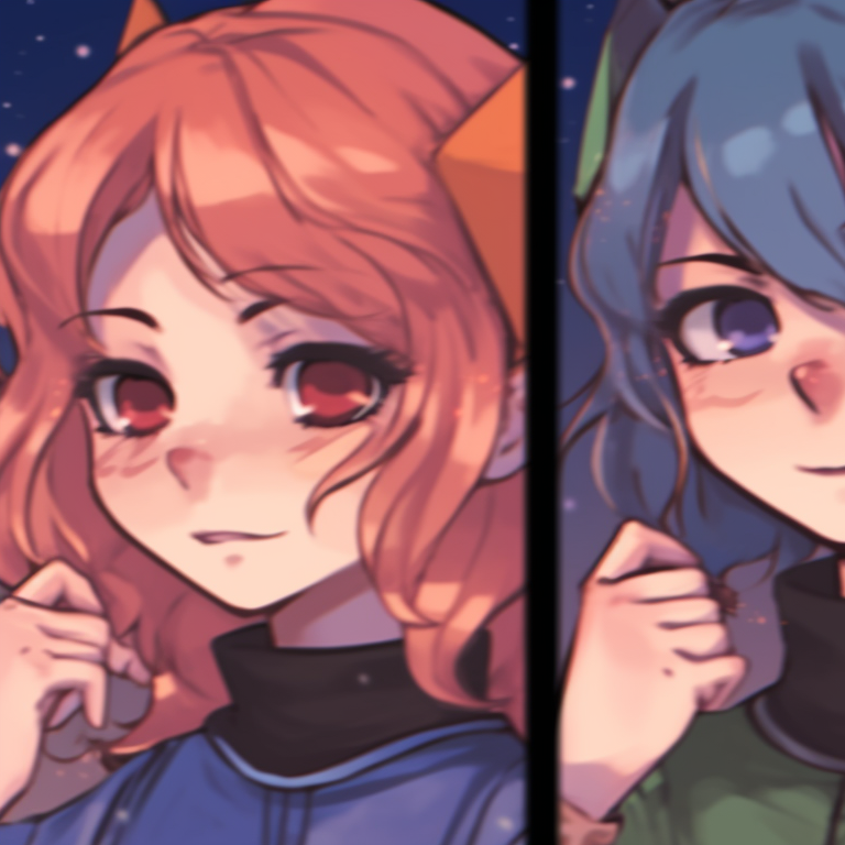 Four characters portrayed in Pixelart, 8-bit design and colorful palette. unique matching pfp for 4 friends pfp for discord.