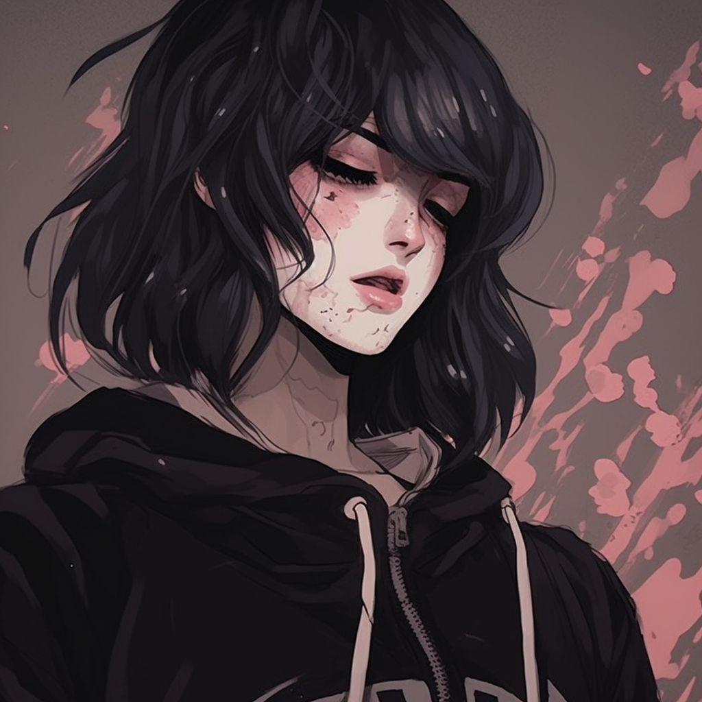 A profile of Sakura with grunge aesthetic, expressive linework and dark color palette. grunge aesthetic pfp choices pfp for discord.