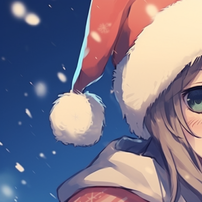 Characters, in cozy sweaters, low-light ambiance and warm tones, sitting together on Christmas Eve. cute girl and boy matching christmas pfp pfp for discord.