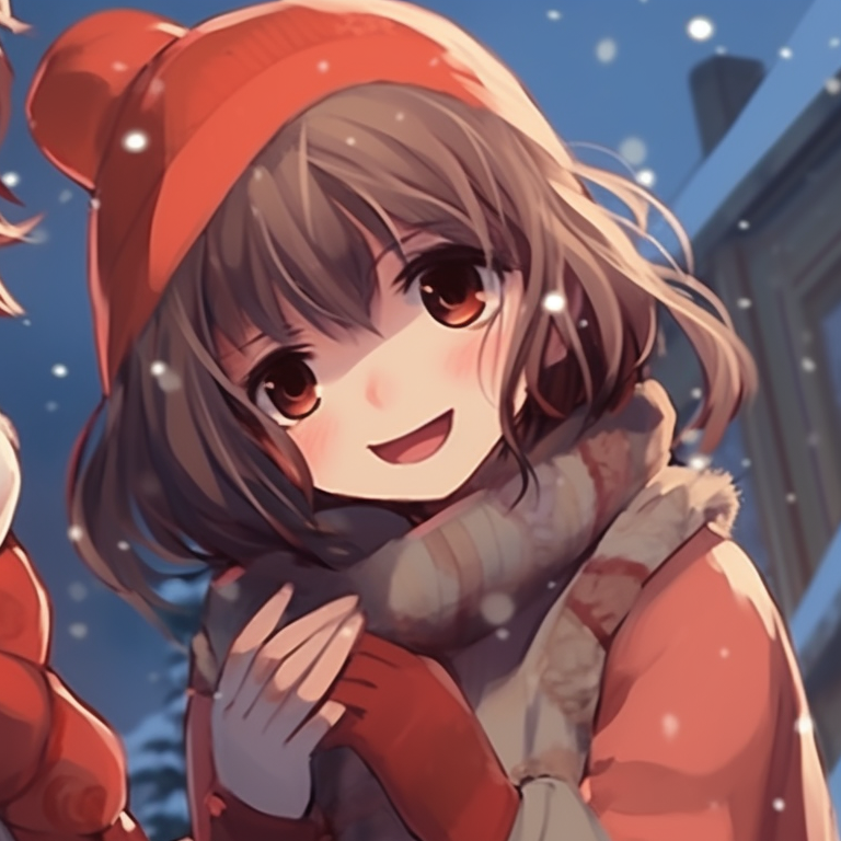 Two characters in a winter backdrop confessing feelings, thick outlines and sharp contrasts creating an emotional moment. christmas matching pfp for festive pfp for discord.