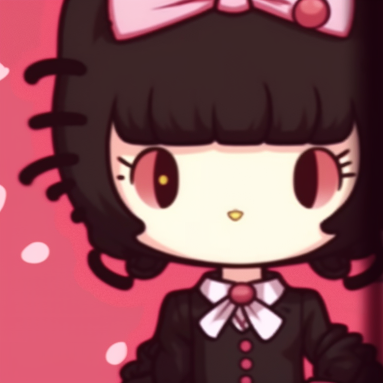 Two characters, holding Hello Kitty dolls, cheerful expressions and soft shading. hello kitty pfp matching styles pfp for discord.