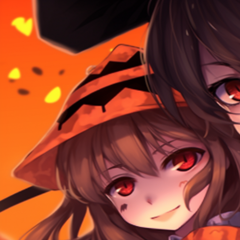 Matching anime characters in ghost costumes, pale palette with soft blues, appearing ethereal. halloween themed matching couple anime pfp pfp for discord.