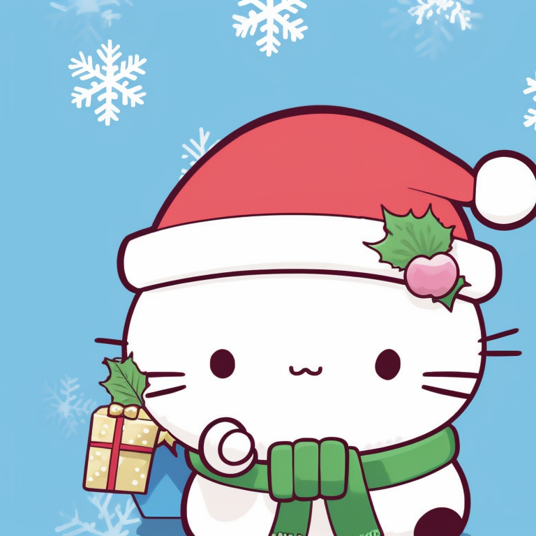 Kerokerokeroppi characters, vibrant colors, accessories with Christmas elements. adorable matching sanrio christmas pfp selection pfp for discord.