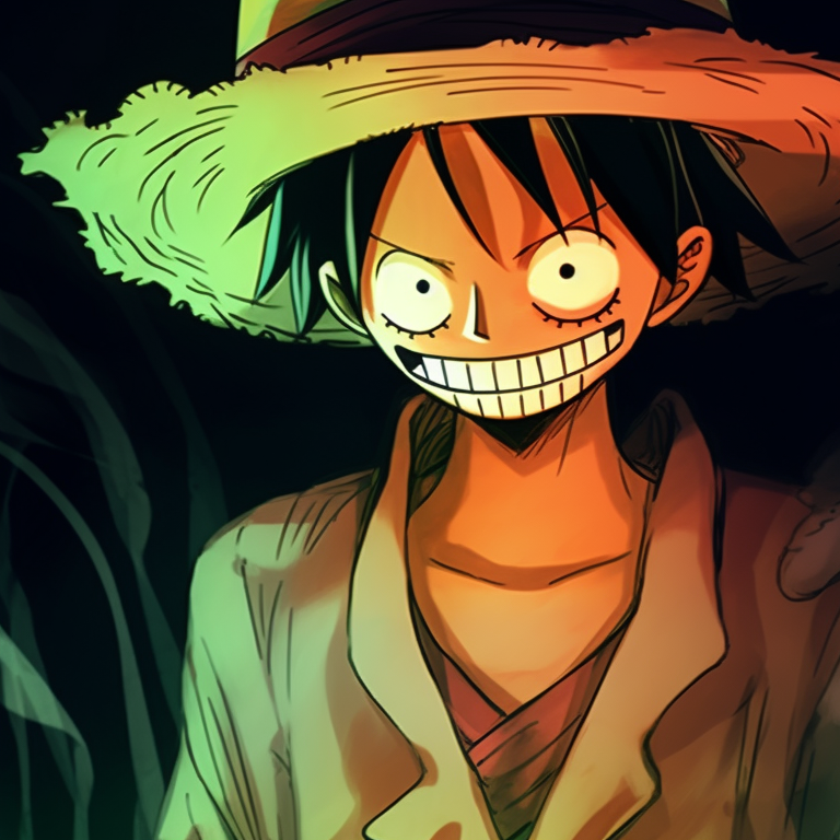 Luffy and Zoro with glowing eyes, exaggerated expressions and dark backdrop vibrant luffy and zoro halloween theme pfp pfp for discord.