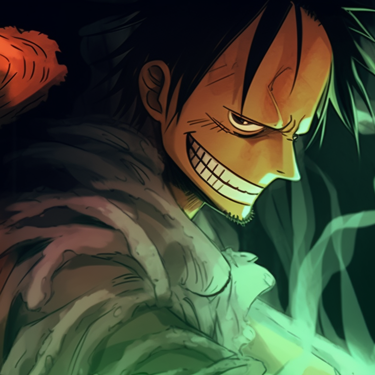 Luffy and Zoro with glowing eyes, exaggerated expressions and dark backdrop vibrant luffy and zoro halloween theme pfp pfp for discord.