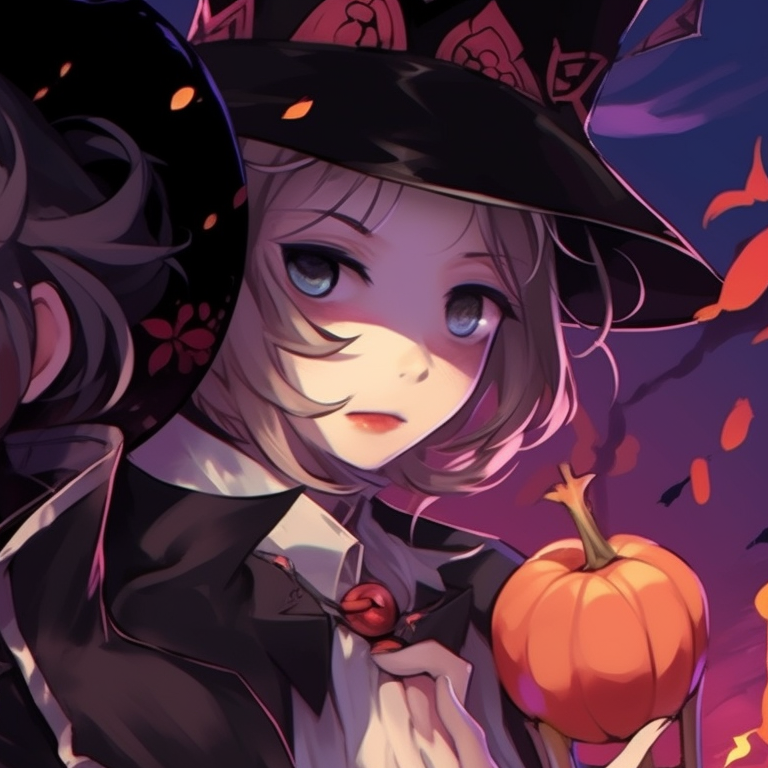 Two characters dressed as wizards, vibrant colors and detailed magic circle, conjuring a spell. jjk matching pfp halloween theme inspiration pfp for discord.