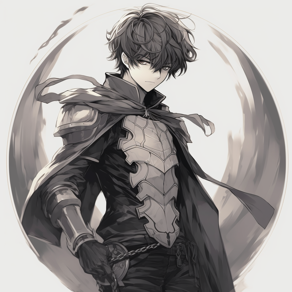 Full body view of a character holding his sword, showcasing his detailed costume and precise linework. anime male pfp ideas pfp for discord.