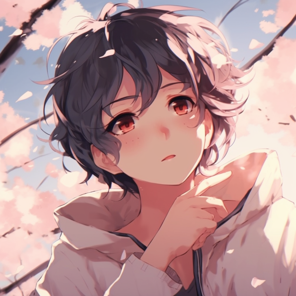 Anime character with sky background, use of pastel colors and relaxed pose. trendy chill anime pfp collection