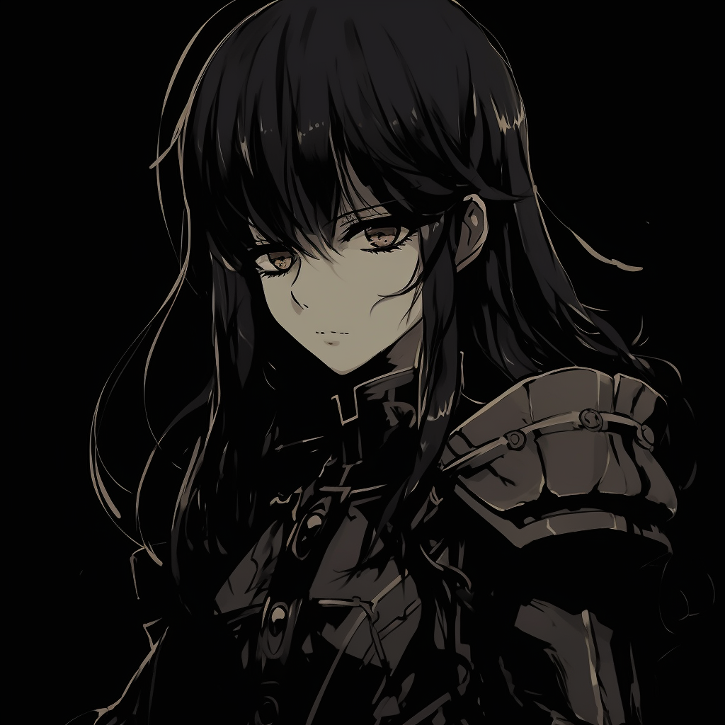 Anime warrior character with dark tones, serious expression, and a detailed armor. dark themed aesthetic anime pfp