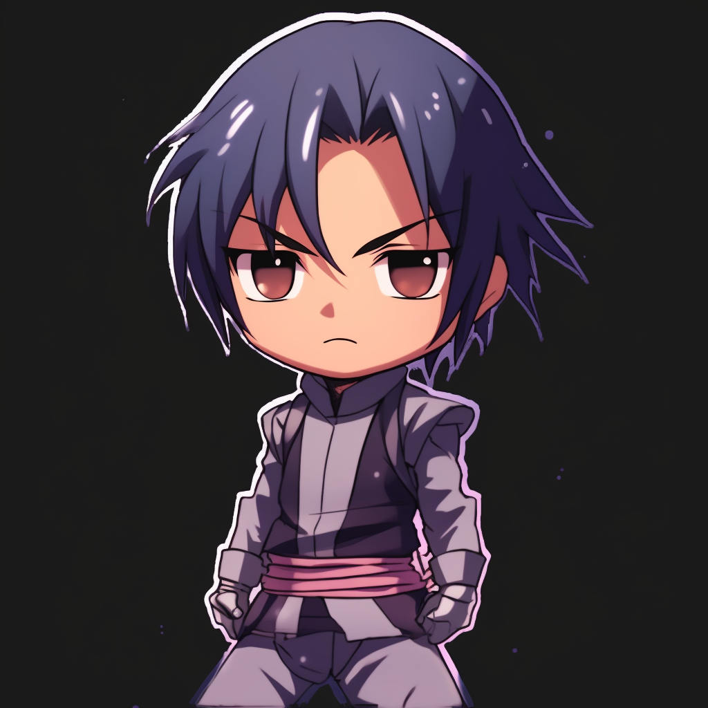 Sasuke in a chibi form, simple lines and cute proportions. aesthetics of cringe anime pfp pfp for discord.