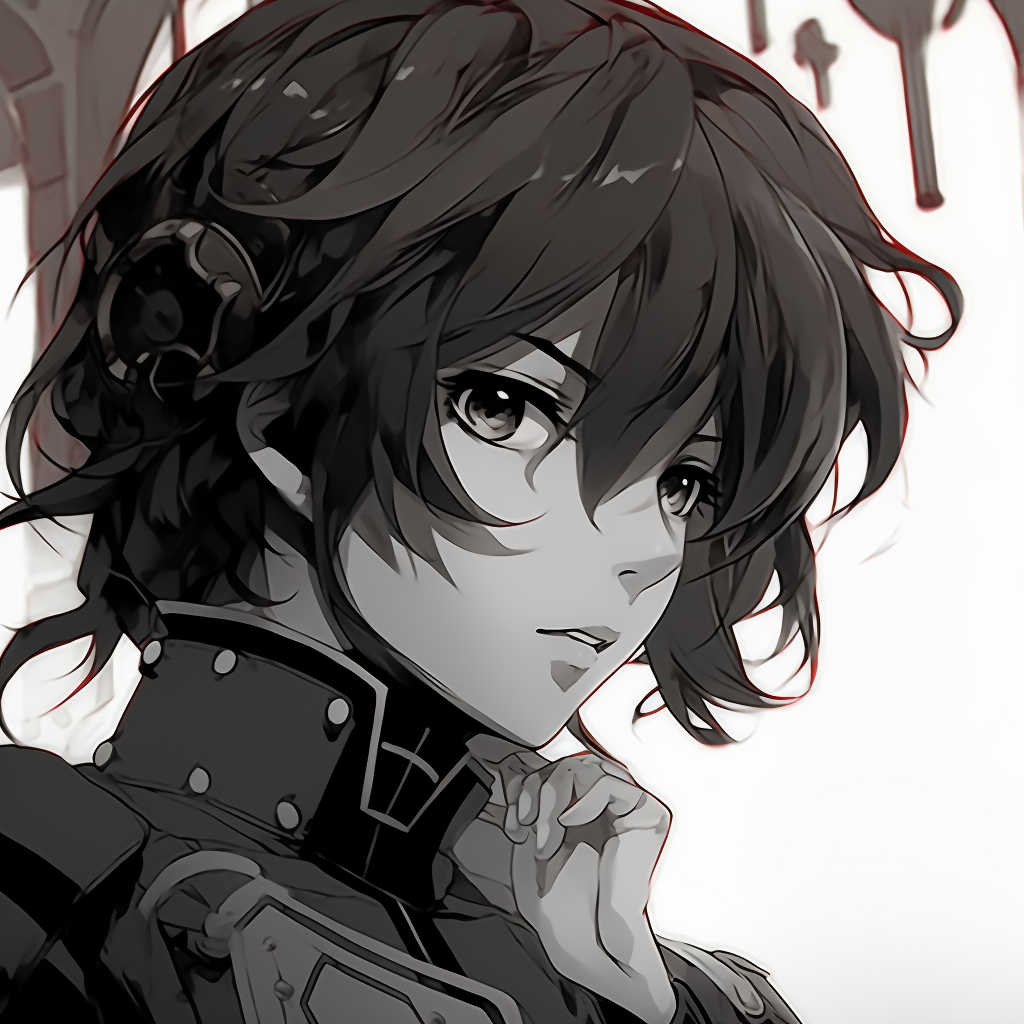 artistic contrast emphasized in black and white anime profile picture, focusing on the character's detailed facial expression. top rated anime black pfp pfp for discord.
