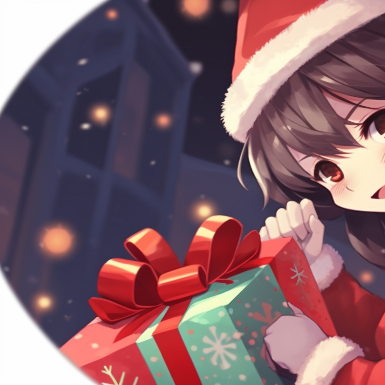 Two characters under a mistletoe, blushing faces and warm, intimate atmosphere. ideal couples matching christmas pfp pfp for discord.