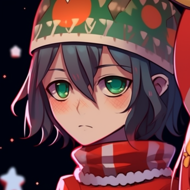 Two characters sharing a candy cane, wearing brightly colored Christmas masks and outfits. matching mask christmas pfp outfit ideas pfp for discord.