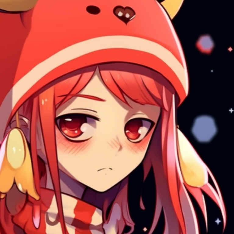 Two characters sharing a candy cane, wearing brightly colored Christmas masks and outfits. matching mask christmas pfp outfit ideas pfp for discord.