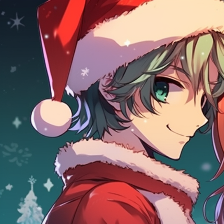 Two characters dressed as Santa's helpers, bold reds and fluffy white trims on outfits. cool christmas matching discord pfp inspiration pfp for discord.