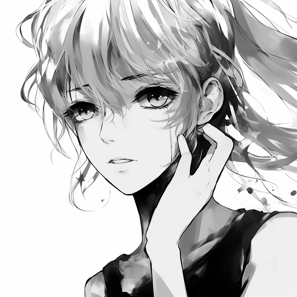 Profile of serene anime female, simple yet captivating monochrome art style. black and white anime female profile picture