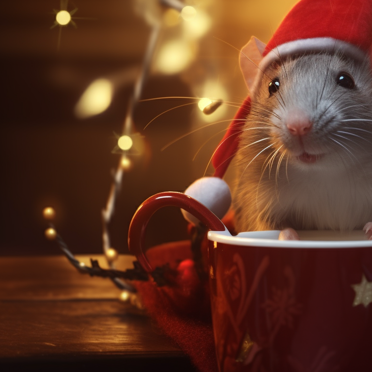 Two characters, laughing, Christmas decorations around. festive rodent matching christmas rat pfp pfp for discord.