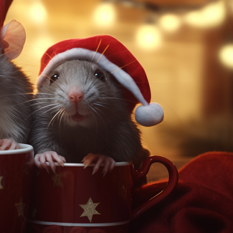 Two characters, laughing, Christmas decorations around. festive rodent matching christmas rat pfp pfp for discord.