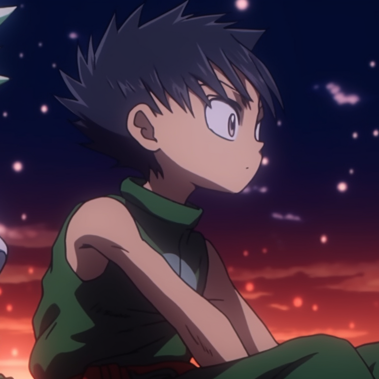 Gon and Killua in sunlight, high saturation and bright colors depicting their camaraderie. gon and killua matching pfp gif pfp for discord.
