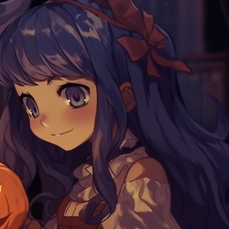 Two characters in a pumpkin patch, earthy tones and soft shadows. thanksgiving style halloween matching pfp for duo pfp for discord.