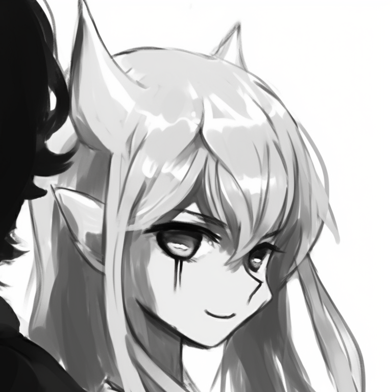 Two characters in monochrome tones, one appearing calm and the other excited. black and white matching pfp for couple pfp for discord.