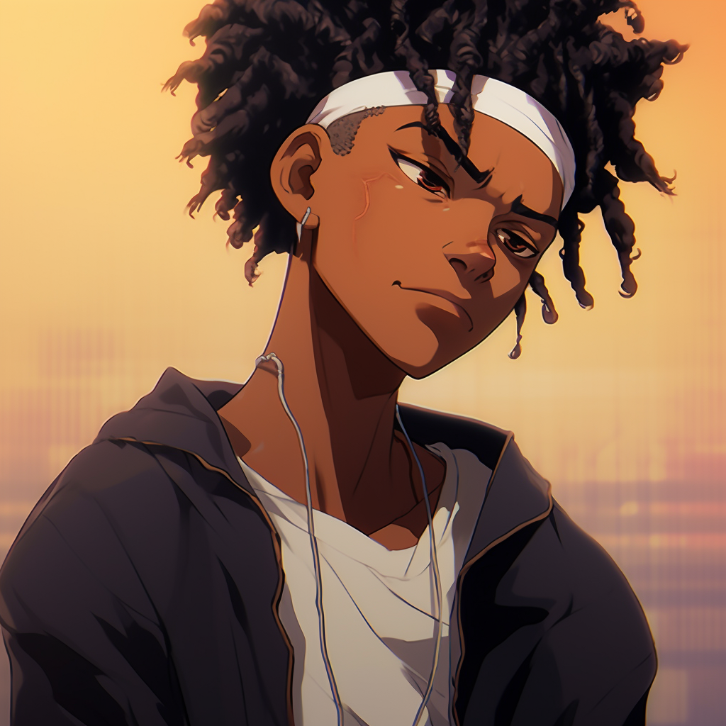 Black anime boy releasing power, with emphasis on the energy lines and luminescent colors. alluring black anime boy characters pfp