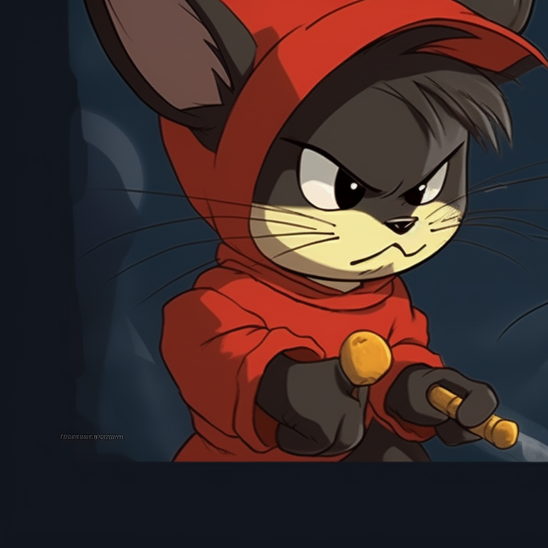 Tom and Jerry, with exaggerated anime expressions, tricking each other against a backdrop of Halloween decorations. tom and jerry matching pfp halloween theme inspiration pfp for discord.