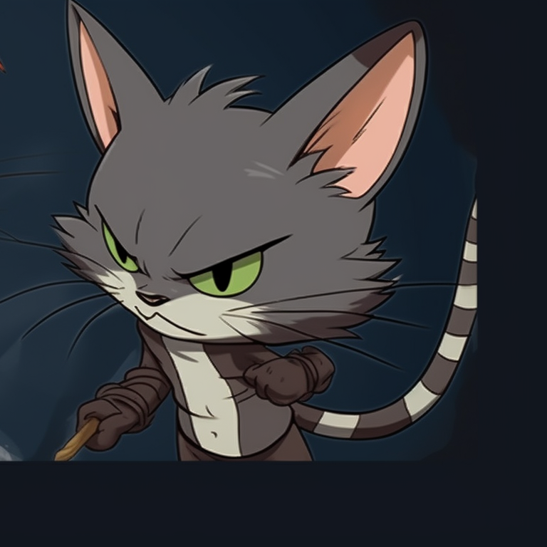 Tom and Jerry, with exaggerated anime expressions, tricking each other against a backdrop of Halloween decorations. tom and jerry matching pfp halloween theme inspiration pfp for discord.