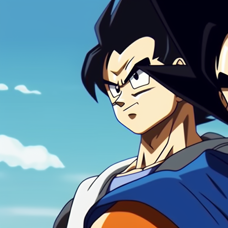 Goku and Vegeta in split image, each showcasing their unique combat stance, vivid colors and detailed line art. dragon ball goku and vegeta matching pfp pfp for discord.