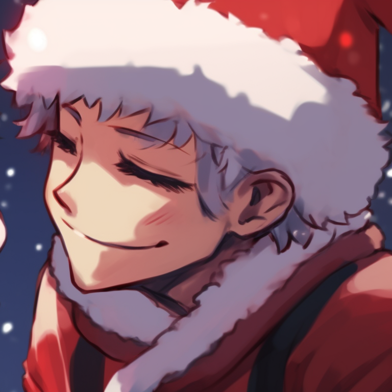 Two characters in matching Christmas uniforms, fine detail on their facial expressions. my hero academia christmas pfps for monica pfp for discord.
