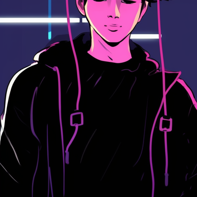 Two characters in modern outfits with digital elements, neon colors. modern matching pfp for tech-savvy couples pfp for discord.