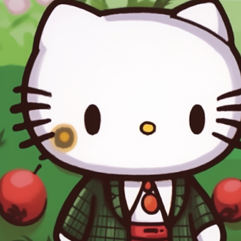 Hello Kitty giving a present to a friend, warm colors and a focus on their reactions and celebratory atmosphere. hello kitty and friends matching pfp pfp for discord.