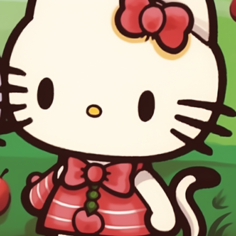 Hello Kitty giving a present to a friend, warm colors and a focus on their reactions and celebratory atmosphere. hello kitty and friends matching pfp pfp for discord.