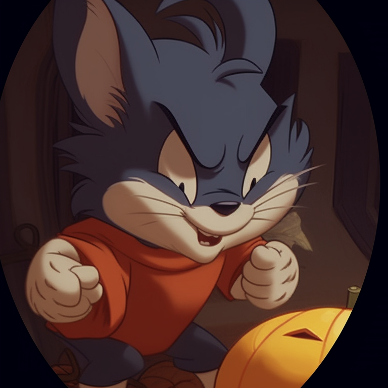 Tom and Jerry with a pumpkin, vibrant colors and playful expressions. tom and jerry matching pfp halloween theme collection pfp for discord.