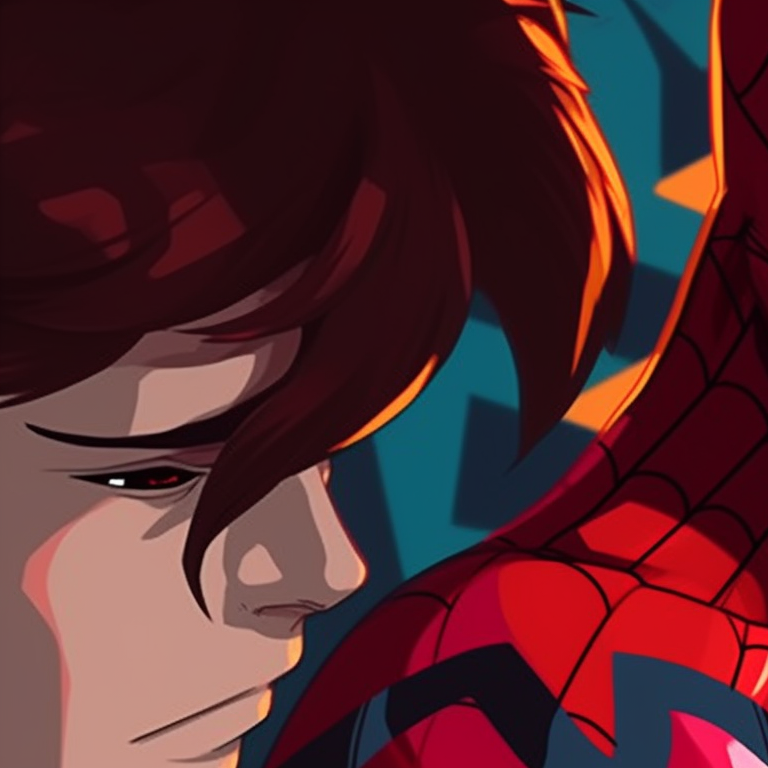Spider-Man and Venom, interlocking gazes, cityscape background. spider man matching pfp styles pfp for discord.