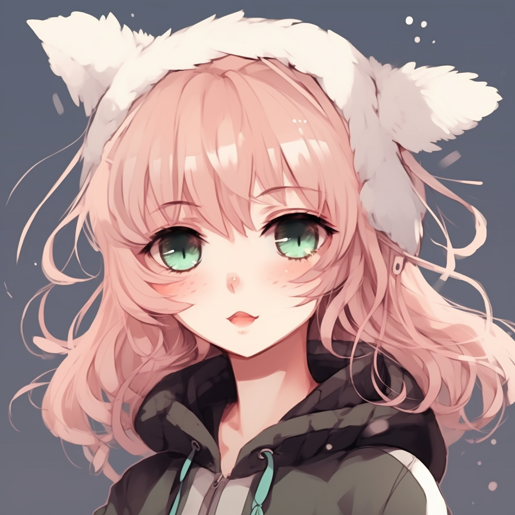 Cute anime girl character with bright eyes and a blushing face, colorful art style. anime cute pfp fashion