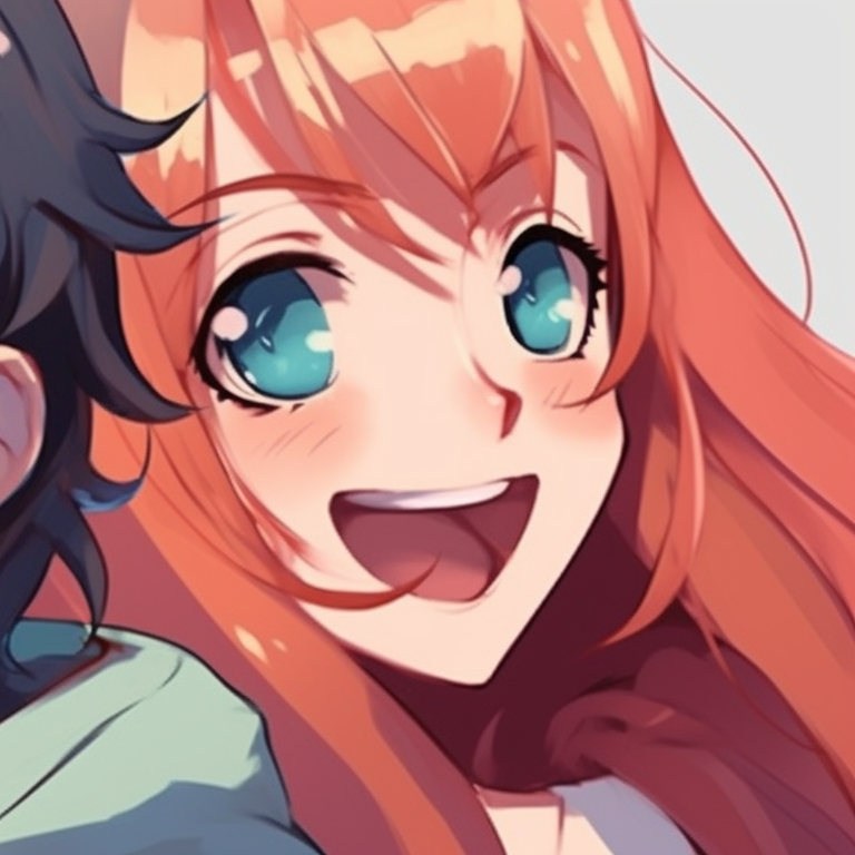 Characters in lighthearted poses, over exaggerated features, infused with humor. humorous best friends matching pfp pfp for discord.