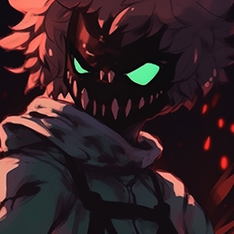 Two characters in Halloween-themed costumes, detailed pumpkin patterns and pale color palette. mha matching pfp halloween theme party designs pfp for discord.