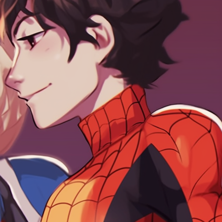 Miles and Gwen, semi-realistic style, standing side by side with confident expressions. artistic miles and gwen matching pfp pfp for discord.