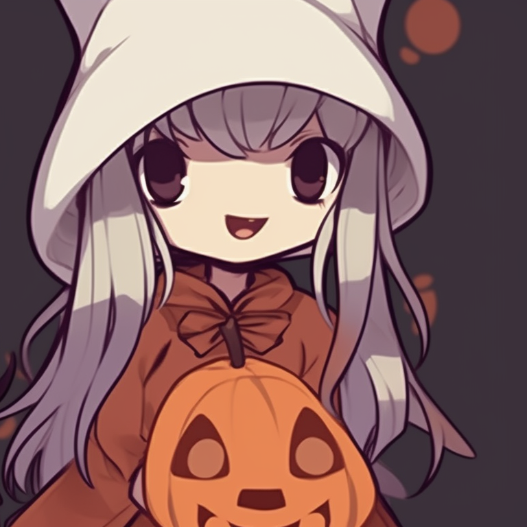 Two characters in warm, autumn-themed clothing, lantern lights highlighting their features, eyes directed at each other. anime inspired thanksgiving matching pfp halloween theme pfp for discord.