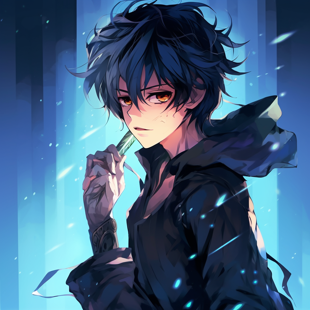 Determined anime boy wielding a sword, strong lines and armor details. anime pfp boy actions