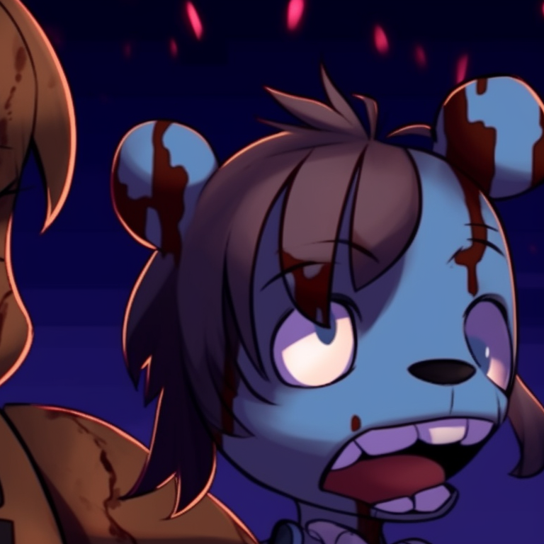 Two characters showcasing their terrifying features, bold lines and intense expressions, darker shades used. variety of fnaf matching pfp pfp for discord.