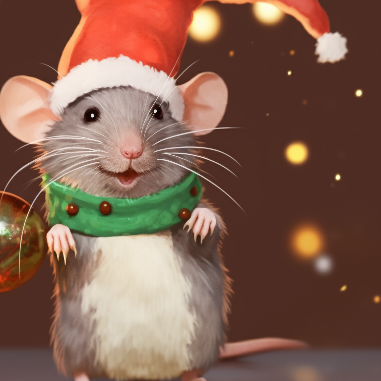 Two rat characters with matching Santa hats, detailed with sparkling lights and snowy background. jolly rat matching christmas pfp pfp for discord.