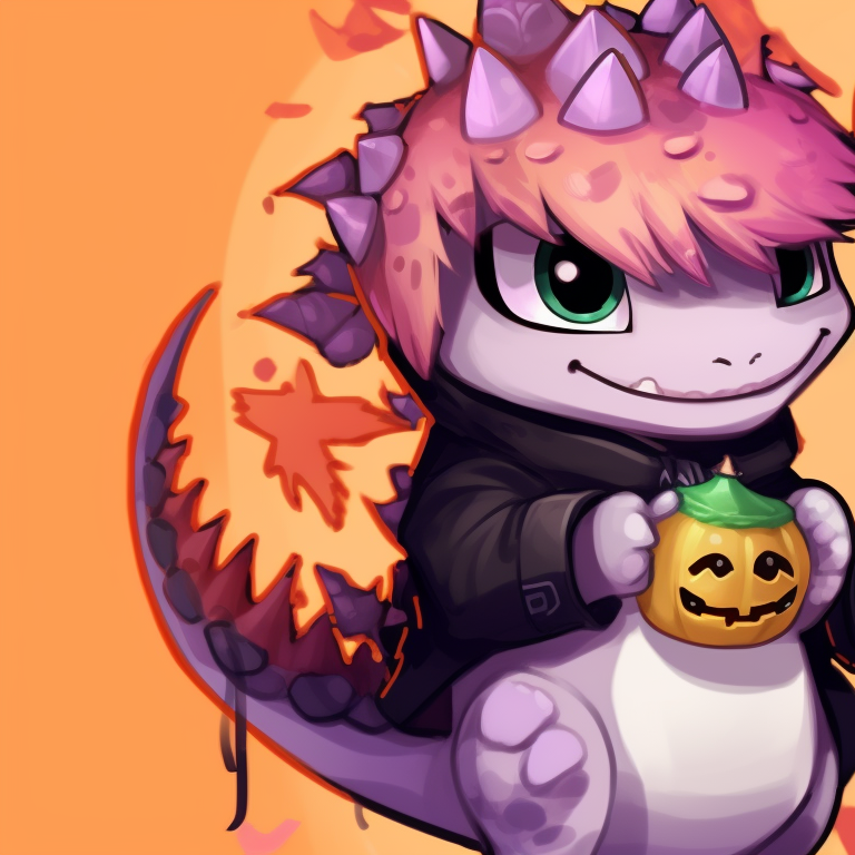 A pair of dinosaur characters in Halloween attire, exaggerated expressions and cartoonish style. artistic dino matching pfp halloween theme pfp for discord.