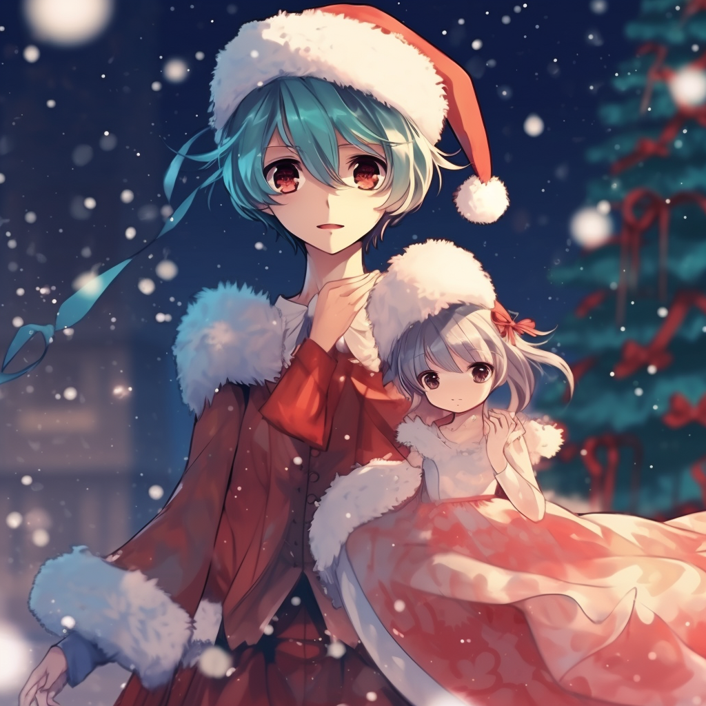 Hatsune Miku in a Christmas dress, holding a snowflake, soft colors and fine details. christmas anime pfp